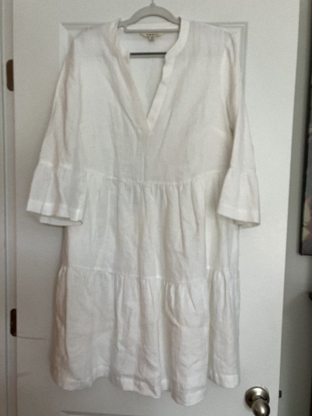 Boden White Dress in 100% Linen, Size US-10, Knee Length